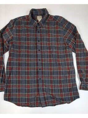 L.L. Bean Men Large Tall Gray Plaid Flannel Shirt 100% Cotton Traditional Fit